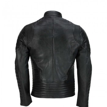 Men Black Cafe Racer Leather Jacket For Men, Side..