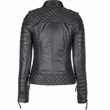 Women's Genuine Lambskin Leather Slim Fit Ladies Motorcycle Biker ...