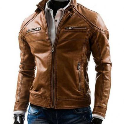 Men's Motorcycle Stylish Brown Slim..