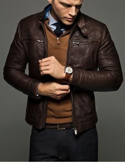Men's Slim fit leather jackets, Men brown fashion biker designer leather jacket
