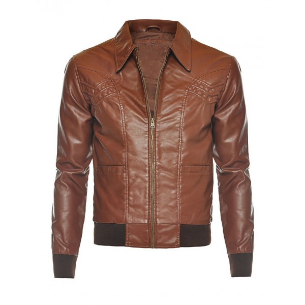 Mens Biker Motorcycle Vintage Distressed Brown Bomber Ziper Winter Leather Jackets