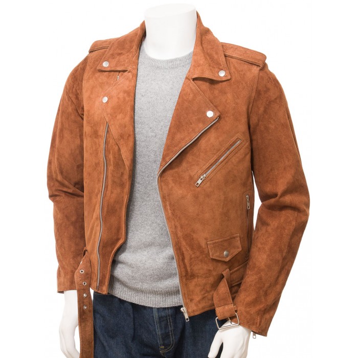 mens tan suede biker jacket
