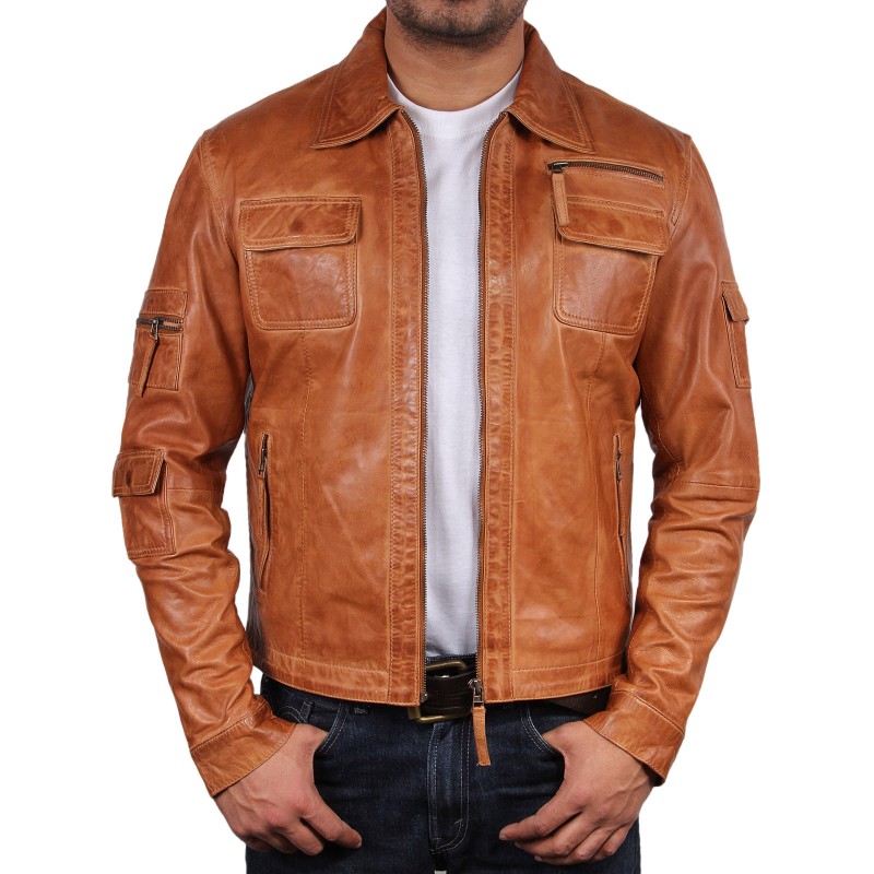 Men's Tan Leather Jacket, Biker Leather jacket, Fashion Genuine Lambskin JAcket2