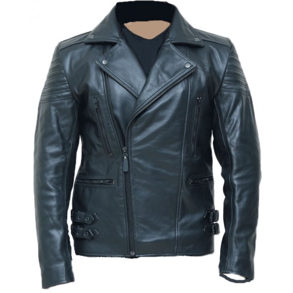 Men,s Black Biker Sheep Leather Vintage Style Fashion Casual Leather Jacket-