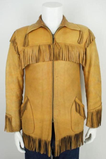 Western Style Men Cowboy Suede Jacket,Men Suede Leather Jacket With Fringes