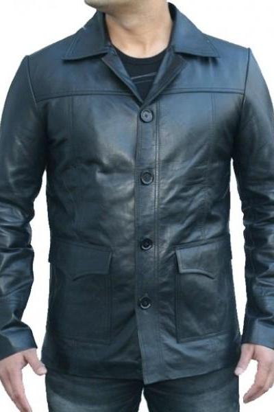Men,s Western Hit-man Fight Club Black Leather biker Jacket, Men Shirt Style Men Jacket,