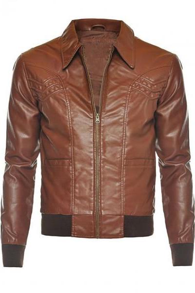 Mens Biker Motorcycle Vintage Distressed Brown Bomber Ziper Winter Leather Jackets